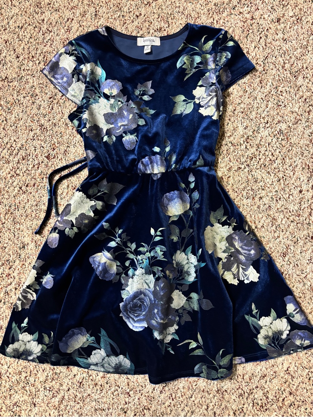 Speechless M (8) Girls' Navy Floral Velvet Holiday/Special Occasion Dress
